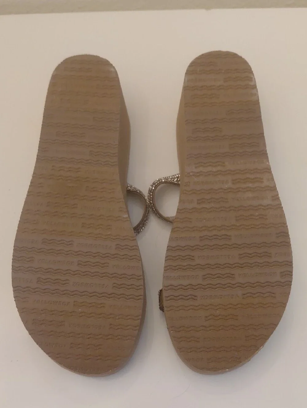 New Yellow Box Taupe Slide Sandals with Gold & Silver Beading - Picture 4 of 4
